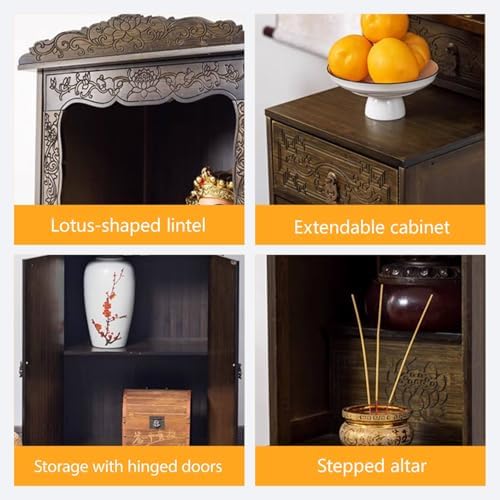 Solid Wood Altar Shrine Cabinet, Chinese Buddhist Prayer Table with Storage, 60cm/23.6in Prayer Stand for Living Room, Bedroom, Office - Elegant Spiritual Decor