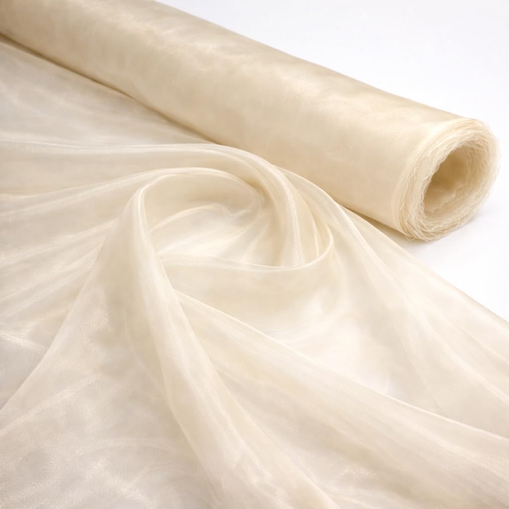5 Meter Pack Cream Plain Sheer Lightweight Organza Voile Drape Curtain, Wedding, Chair Sash Fabric 150cm Wide
