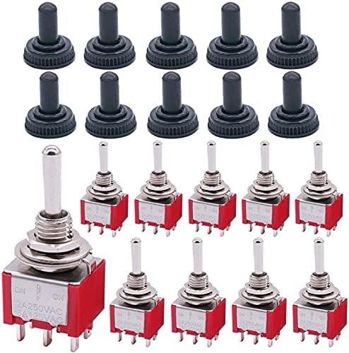 mxuteuk 10Pcs Mini Toggle Switch DPDT 2 Position 6 Pins ON-ON AC 125V 5A with Waterproof Cap MTS-202-10MZ
