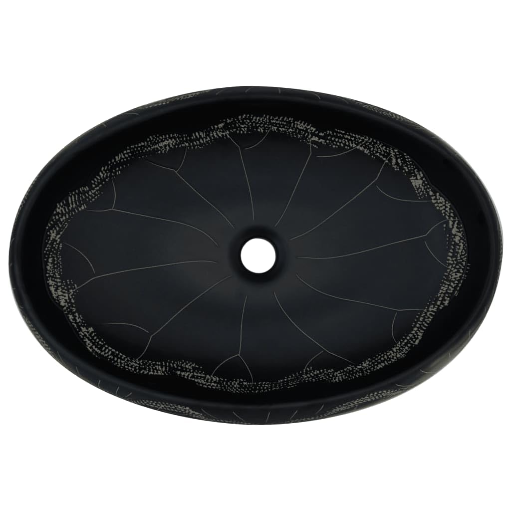 ShGaxin Lavabo sobre encimera Ovalado cerámica Negro 59x40x15 cm, Fregadero, Lavabo Baño, Lavamanos Baño, Lavatorio Casa De Banho, Mueble Lavabo sobre Encimera - 155082