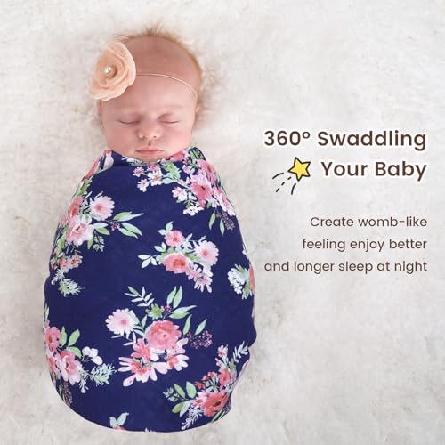 Image of david's kids 4 Pack Baby Muslin Swaddle Blankets,100% Cotton and Ultra Soft Breathable Receiving Blanket Wrap for Girls, New Born Essentials, Large 47 x 47 inches, Floral Flowers /Pink