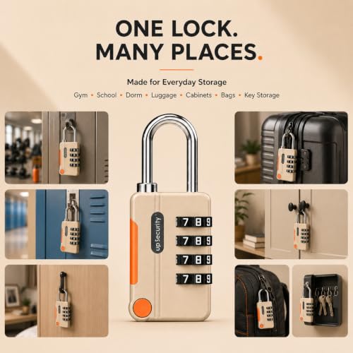 Image of Karomouj 4-Digit Combination Padlock | Metal Keyless Locker Lock for Gym, School, Dorm, Luggage, Cabinet, Bag & Key Storage | Gray | Pack of 1