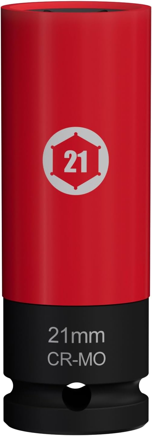 22mm 1/2" Drive Impact Socket - Thin Wall Lug Nut Socket with Color-Coded Sleeve - Premium Cr-Mo Steel for Large Trucks & Heavy-Duty Vehicles