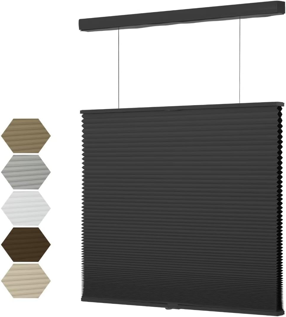 MYshade Top Down Bottom Up Cellular Shades, 1.5 inch Cordless Blackout Honeycomb Pleated Blinds for Windows Home Bedroom Office, Light Control, Thermal Insulated, 27" W x 72" H, Black Black-blackout 27"W x 72"H