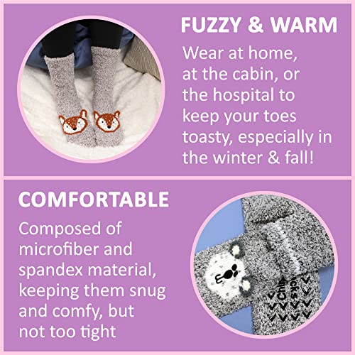 BambooMN Super Soft Warm Cute Animal Face Non-Slip Fuzzy Crew Winter Home Socks, Value Pack2