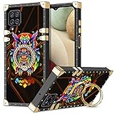 Wollony for Galaxy A12 Case Square Case with Kickstand Ring Stand Luxury Retro Design for Girls Women Protective Soft Slim Shockproof TPU Shell Cover for Samsung Galaxy A12 6.5 inch Red Owl