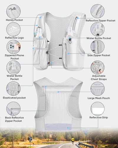 Image of Zelvot Running Vest for Women Men, US Patent, Adjustable Chest Straps Running Hydration Vest with 500ml Soft Flask, Lightweight Reflective Hydration Backpack for Marathon