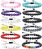 FINZOR 12Pcs 8mm Healing Stone Beads Bracelets for Women Men Semi-precious Gemstone Crystal Beaded B