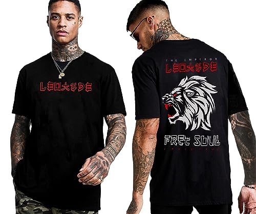 Image of LEOTUDE Oversized Cottonblend Half Sleeve Back Printed Drop Shoulder Men T-Shirt (Color Black)