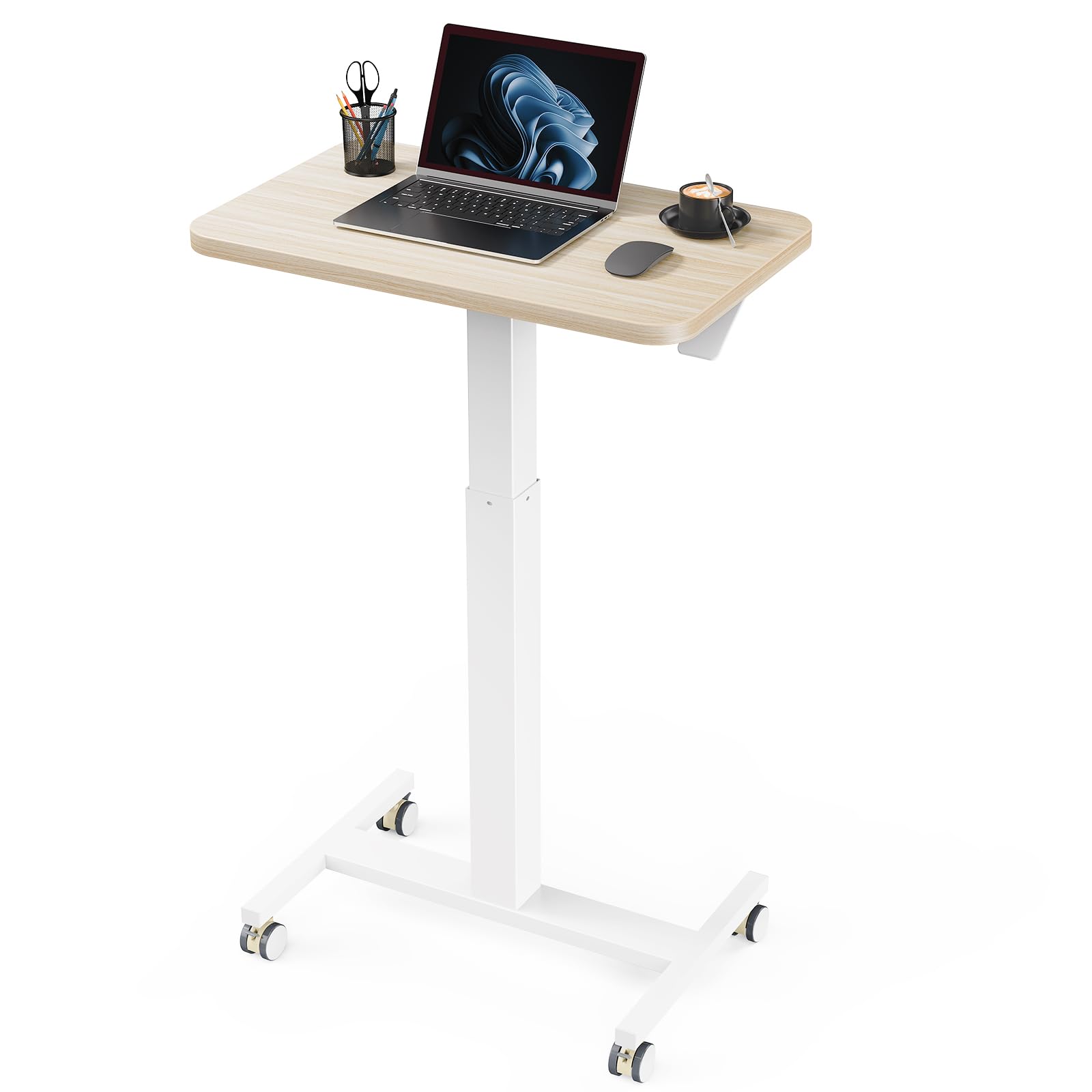 Marsail Mobile Standing Desk, Wider Height Adjustable Computer Desk, Rolling Sit Stand Desk with 4 Lockable Wheels