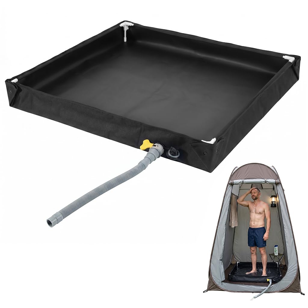 Gohytal Base doccia pieghevole, 80 x 80 cm, piatto doccia portatile da campeggio, con tubo di scarico, resistente, Oxford, impermeabile, grande doccia, mobile da campeggio, per camper, interni ed