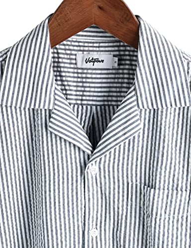 Image of VATPAVE Mens Striped Summer Shirt Casual Button Down Short Sleeve Beach Shirts Cotton Shirts for Men