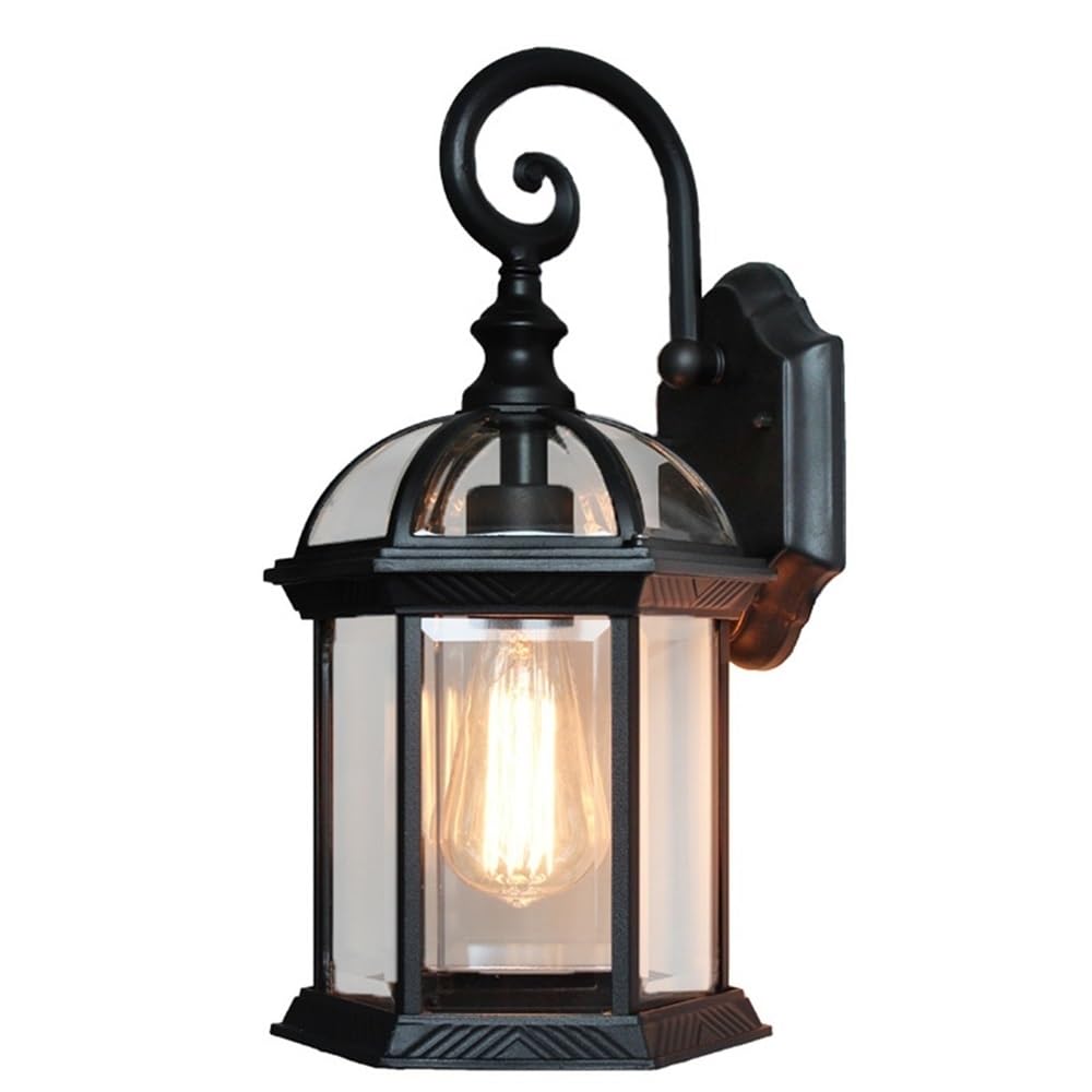 HUAYUSEDF Waterproof Outdoor Wall Light Fixture Modern Black Farmhouse Porch Sconce with Glass Large Exterior Lantern for Patio Lighting Mounted Outside
