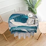 DQXYCTXC Mantel de 60 pulgadas con diseño de olas de mar azul de dibujos animados, impermeable, resistente al aceite, fácil de limpiar, adecuado para restaurantes y reuniones familiares.