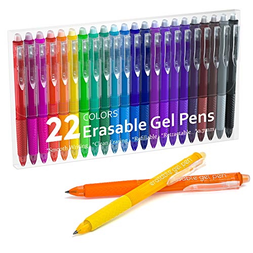 Image of Lineon Erasable Gel Pens, 22 Colors Retractable Erasable Pens Clicker for Back to School, Fine Point, Make Mistakes Disappear, Assorted Color Inks for Drawing Writing Planner and Crossword Puzzles