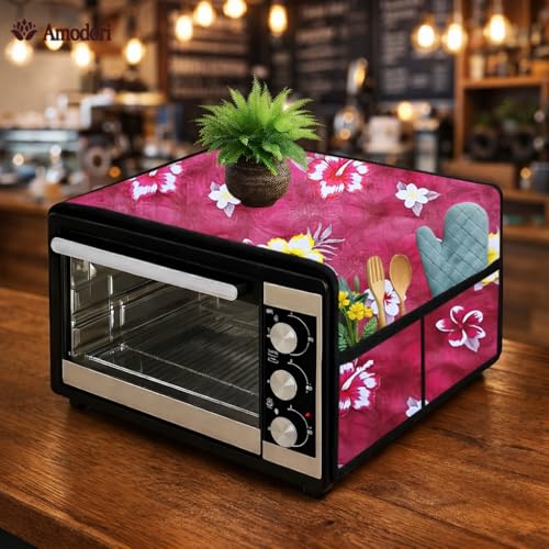 Image of Microwave Oven Top Cover 35x100 cm | Wipe Clean Fabric | 4 Utility Pockets (Floral-22)