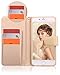 FLYEE Case Compatible with iPhone 7 Plus/8 Plus-5.5 inch/iPhone SE,Wallet Case for Women and Girls with Card Holder,Premium Leather Flip case Kickstand Cover with Wrist Strap-Embossed Flowers Beige