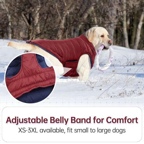 Lelepet Reversible Dog Coat Waterproof Dog Jacket Windproof Puffer Vest for Winter Warm Lightweight Coats for Large Dogs Adjustbale Hook & Loop Pet Apparel with Leash Hole, Pitbull, Wine Red, XL - Image 7