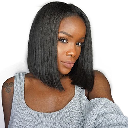 Silky Straight Short Malaysia Virgin Human Hair Lace Front Wig Blunt Bob Cut Free Part with Baby Hair for Black Women (10"130%)