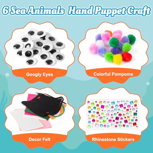 image for WATINC 6Pcs Hand Puppet Making Kit, Art Craft Felt Sock Puppet Toys, C