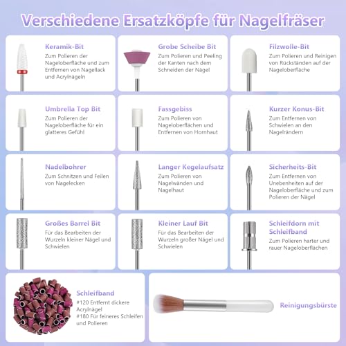 POFIBO Nagelfräser Kabellose 35000 U/Min Nagelfräser für Gelnägel - Professioneller Nail Drill für Gel- und Acrylnägel, Elektrische Nagelfeile mit Verstellbarer Geschwindigkeit für Maniküre Pediküre