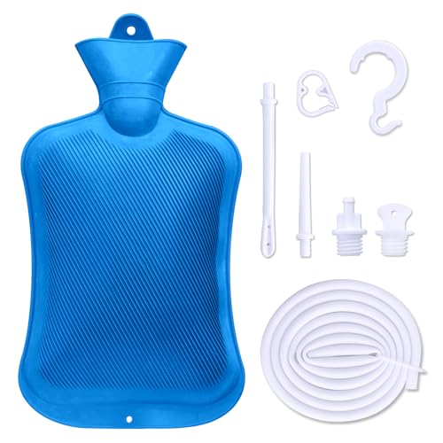 Coffee Enema Bag Kit Douche Bag Combination Kit for Men and Women 5ft PVC Hose 2L Capacity Water Colon Detox Cleanse Kit (Blue 2L)