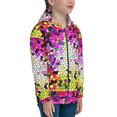 Colorful Tie Dye Stained Glass 3 Kids Pullover Hoodies Boys Zip Up Sweatshirts Girls Athletic Clothes with Pocket4