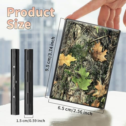Image of Slim Credit Card Holder, Camo Tree Leaf RFID Blocking Metal Wallet for Men & Women, Aluminum Minimalist Hard Case Pocket-Sized Business Cards Organizer (Fits Up to 10 Cards)