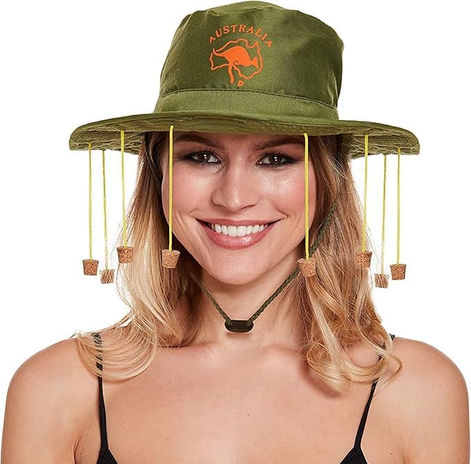 ANZEE DISCOVER THE NEW YOUANZEE Unisex Australian Hat with Cork - Adult Kangaroo Print Fancy Style Hat Perfect for Parties & Aussie Day Celebrations Crocodile Hunter Hat