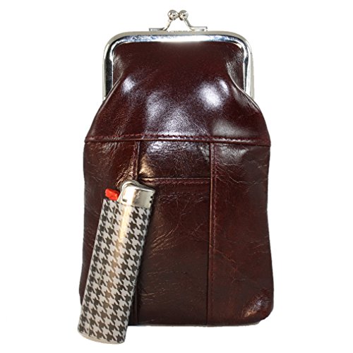 Womens Leather Cigarette and Lighter Case with Twist Clasp Wine