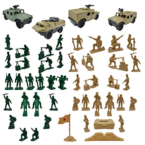 Army Men Playset Military Weapons Accessories 56 Pack Toy Soldiers Action Figures for Toddlers Age 6 7 8 9 yr Old Boys Girls Kids Children