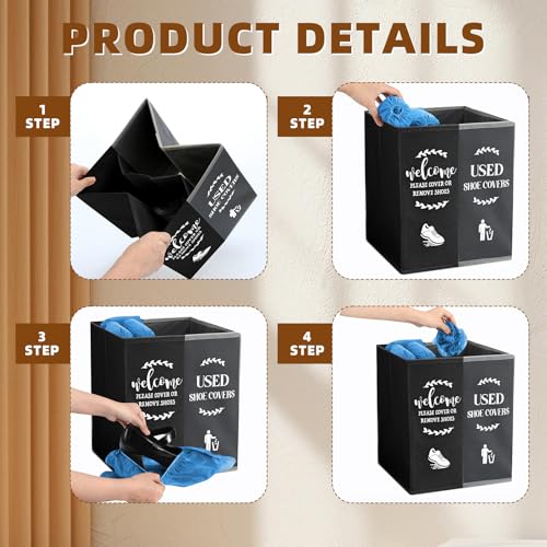 Shoe Cover Box Dispenser Foldable Storage Bin Holder with Used Shoe Covers and Welcome Please or Remove Sign for Open House Supplies (Black, Gray) - Image 5