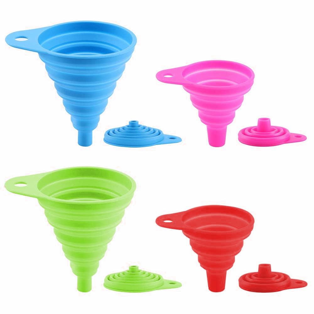 AMD Nexus 4 PCS Collapsible Funnel, Silicone Gel Foldable Hopper, Cooking Kitchen Gadgets Foldable Funnel, Water Bottle Oil Liquid and Powder Transfer