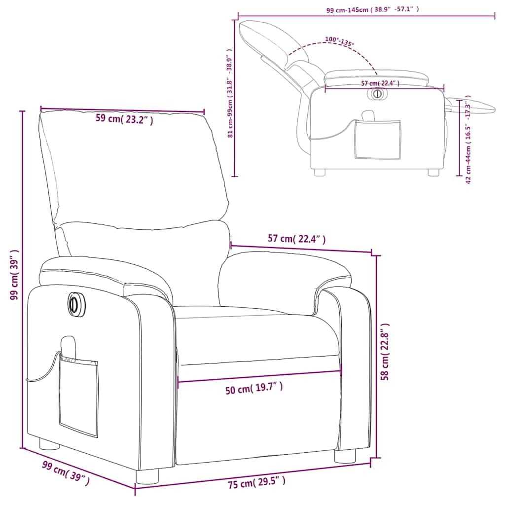 Massagesessel elektrisch Creme Kunstleder mit 6-Punkt-Vibrationsmassage, Elektromotor für Rückenlehne und Fußstütze, bequemer Polstersessel mit stabilem Holz und Metallgestell