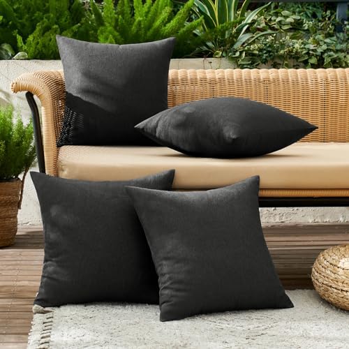 MIULEE Pack of 4 Decorative Outdoor Throw Pillow Covers Linen Waterproof Pillow Covers Farmhouse Cushion Cases for Patio Garden Tent Balcony Couch Sofa 18x18 inch Black - 2