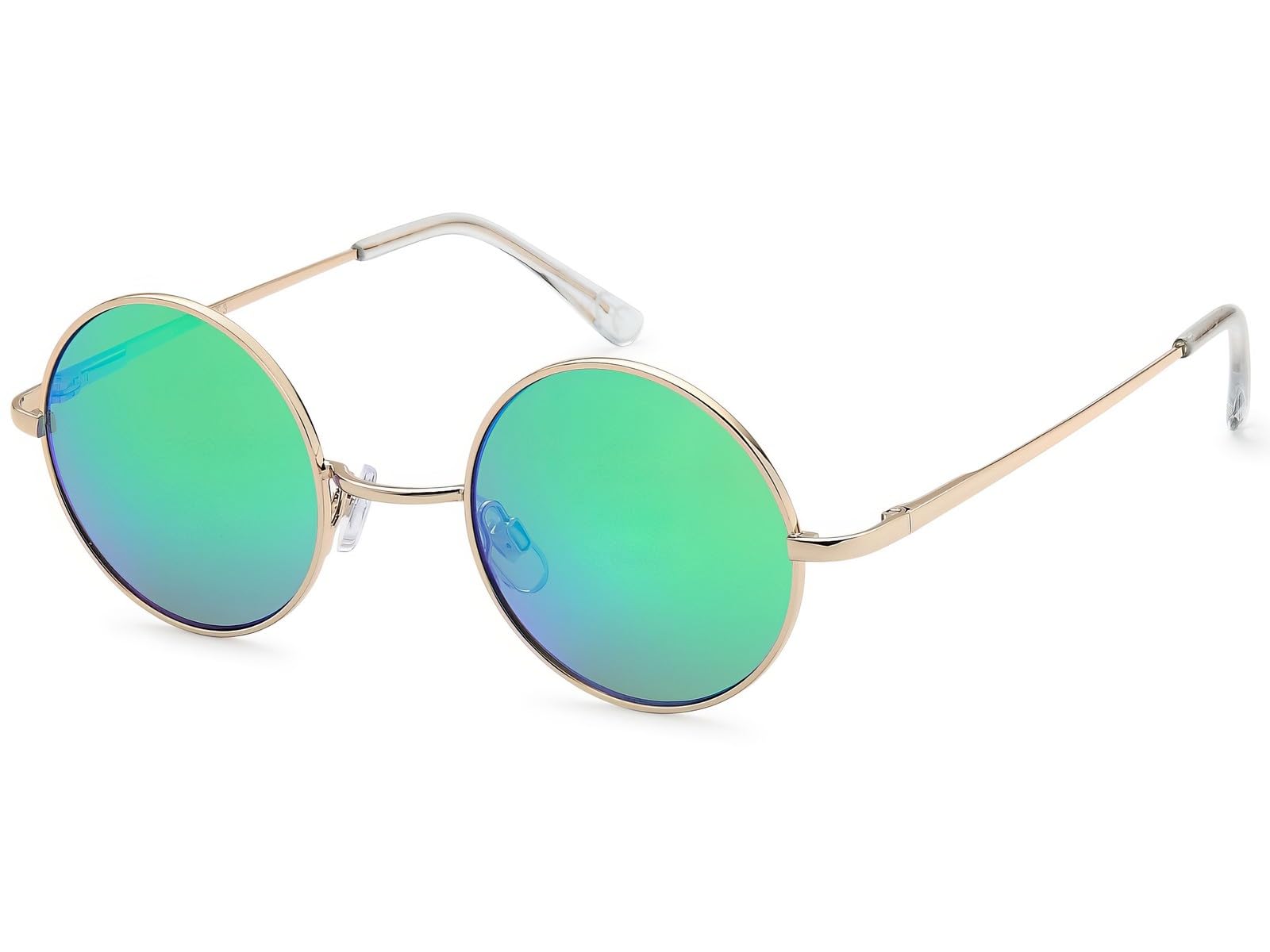 styleBREAKER Unisex Sonnenbrille Retro Rund UV400 Kat 3 | Schmaler Metallrahmen 124mm. Glas 42mm. Federscharnier. Nasenpads Silikon. inkl Etui und Putztuch. Hippie Style.