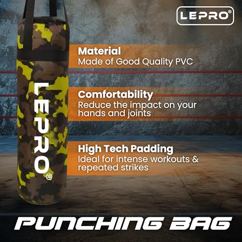 Image of LEPRO Kids Boxing Kit, Kids Punching Bag Set, Hanging Boxing Bag with Boxing Gloves & Headgear, Kids Boxing Set for 2-8 Years for Karate Muay Thai Kick Taekwondo Training (Camo Green)