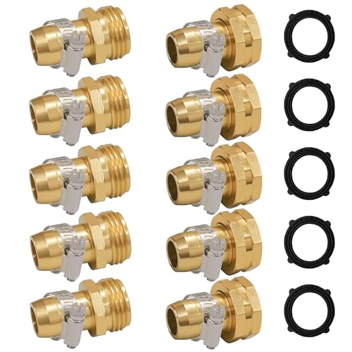 Hourleey Garden Hose Repair Connector with Clamps, Fit for 3/4' or 5/8' Garden Hose Fitting, Male and Female Hose Adapter Water Hose Repair Kit, 5 Set