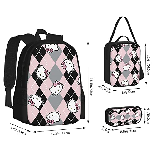 Cartoon Cute Cat Pattern Kids Backpacks Set for Girls School Backpack with Lunch Box Pencil Case4
