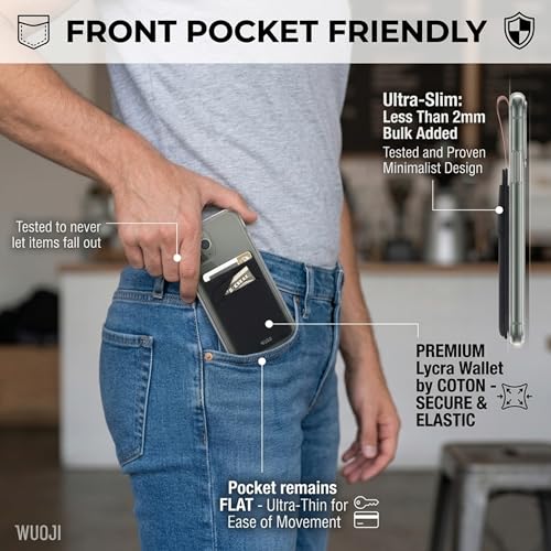 Image of RFID Blocking Phone Card Wallet - Double Secure Pocket - Ultra-Slim Self Adhesive Credit Card Holder Card Sleeves Phone Wallet Sticker All Smartphones (Dark Blue)-2PC