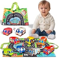 Kidoloop 9pcs Mini Soft Car Toys with 2-in-1 Road Playmat and Storage Bag - City Track Mat with Velcro Closure, Portable Tote Design, Educational Play Set for Toddlers 12+ Months