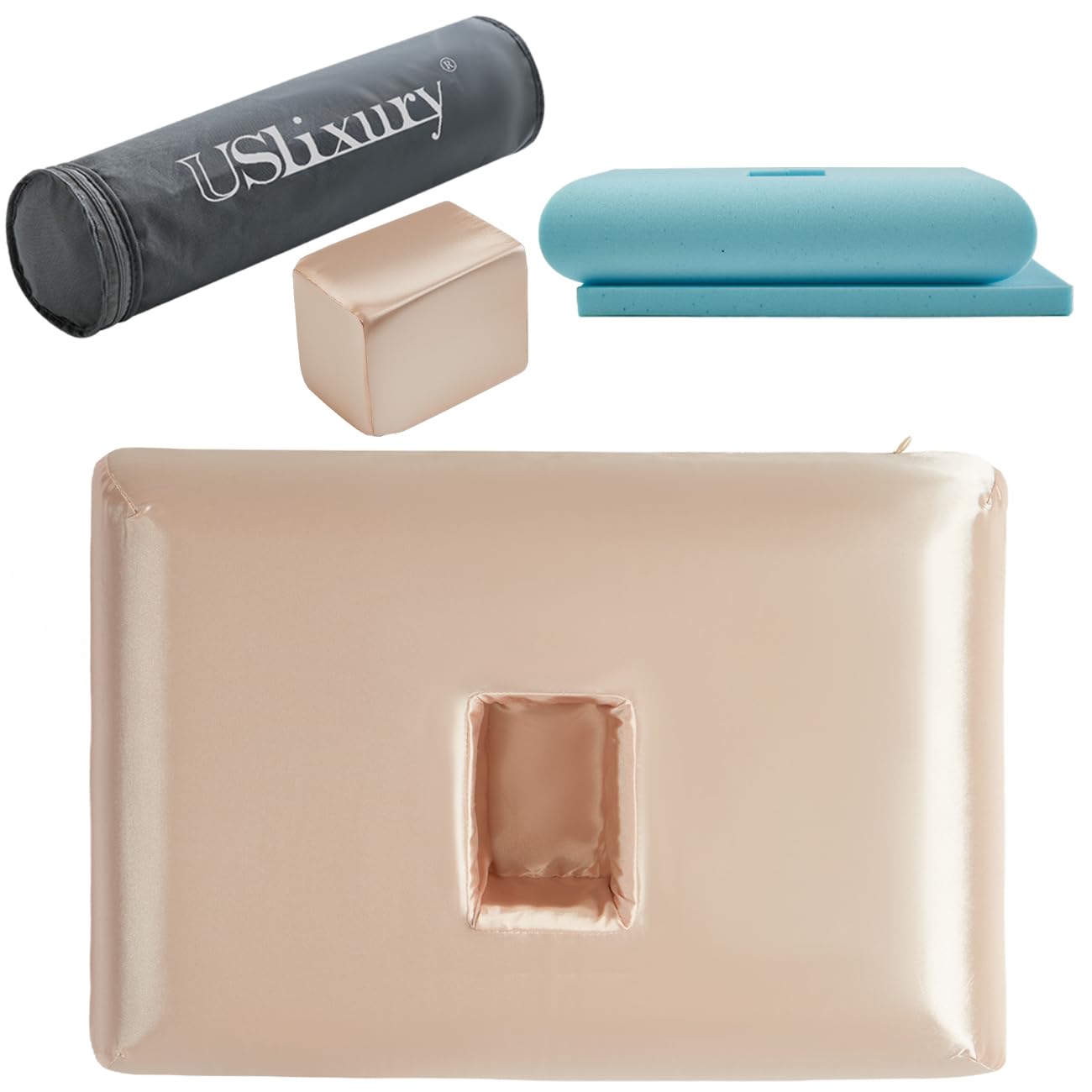 USlixury Piercing Pillow - Ear Piercing Pillow with Foam Plug, 18x12 Large Donut Plilow with 4.7x3.2 Off Center Ear Hole, Adjustable Peircing Plilow