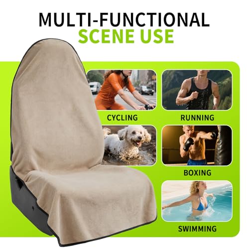 Image of Leader Accessories Beige Waterproof Sweat Towel One Front Bucket Seat Cover for Car Trucks SUV Machine Washable Fitness Athletes Pets Gym | Universal Non-Slip, Fits Car Truck SUV, Machine Washable, For Dog & Kid, Pets, Yoga, Gym, Beach, Swimming, Outdoor Sports