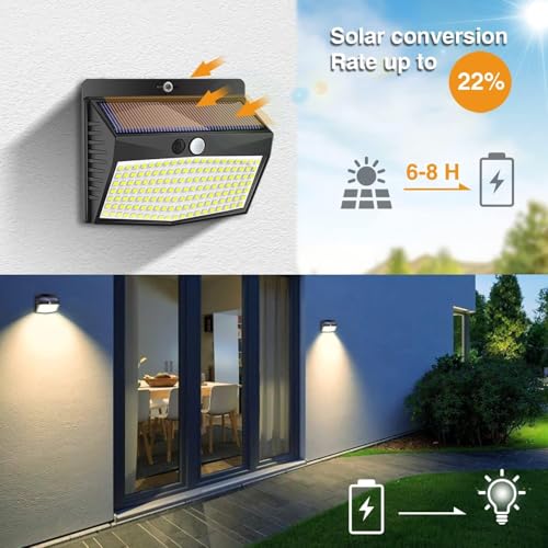 Peasur Solarlampen für Außen mit Bewegungsmelder, [3 Stück] Solarlampe Außen 180° Superhelle Solarleuchte mit Bewegungsmelder Sicherheitswandleuchte 3 Modi IP65 Wasserdichte Wandleuchte Garten 2