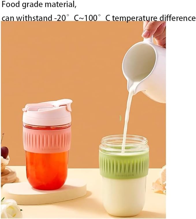 Image of Leak-Proof and Stylish Glass Travel Coffee Mug - Reusable Glass Tumbler with Lid and Straw, Ideal for Hot and Cold Beverages, Smoothies, Juices, Iced Drinks - Pack of 1
