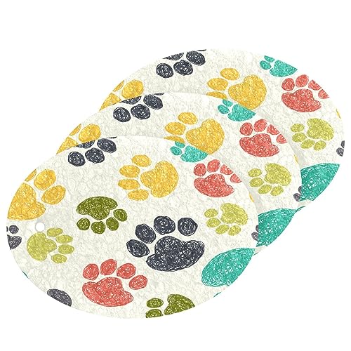 Image of Colorful Doodle Paw Prints Kitchen Sponges Animal Puppy Dog Cleaning Dish Sponges Non-Scratch Natural Scrubber Sponge for Kitchen Bathroom Cars, pack of 3