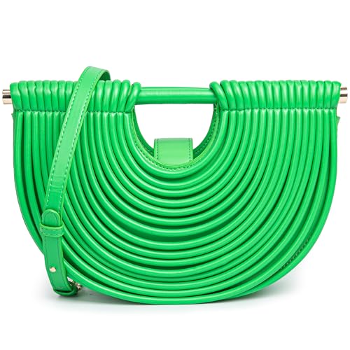 Image of Trendy Woven Evening Clutch Purse Half Round Designer Shoulder /Crossbody Bag Top-Handle Satchel Handbags