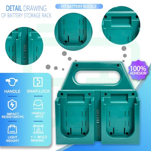 Kxufoae 4-Slot Battery Holder Compatible with Makita 18V Batteries, Portable Battery Organizer with Handle for Tool Bags, Workshop and Jobsite Storage by Kxufoae - Image 4