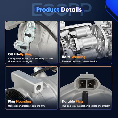 Image of ECCPP AC Compressor for Chevrolet Express 2500 V8 6.6L 2010-2016, 2021-2024 | for GMC Savana 2500 3500 4500 V8 6.6L 197353 Fast Cooling AC Compressor with Clutch Low Vibration Fuel Efficient
