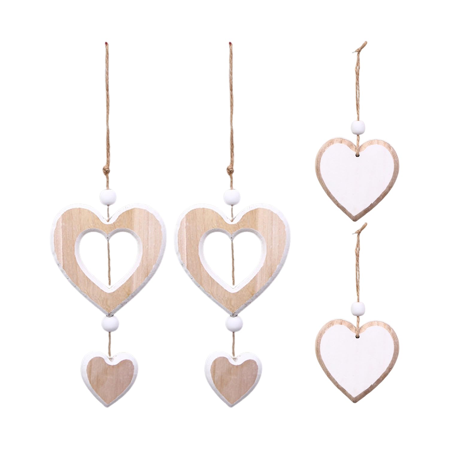 RNSKFG 4 Pieces Of Wooden Heart-Shaped Hangings, Window Decorations, Romantic Heart-Shaped Hangings, Wedding Decorations.